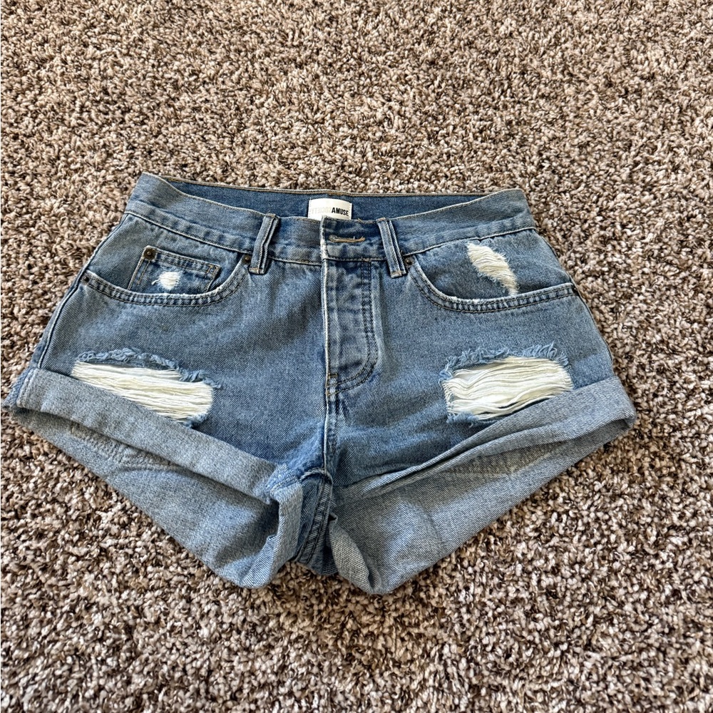 Amuse Society Women's Distressed Jean Shorts - Blue